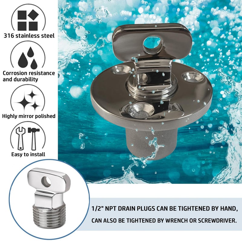 YUSOVE Marine Drain Plug Kit 316 Stainless Steel Boat Drain Plug Fits 1 inch Hole with Screw Boat Transoms Garboard Drain & Plug - Image 4